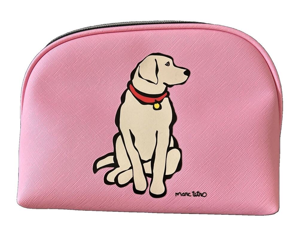Marc Tetro Yellow Labrador Zip Around Makeup Bag In Pink New Without Tags NWOT